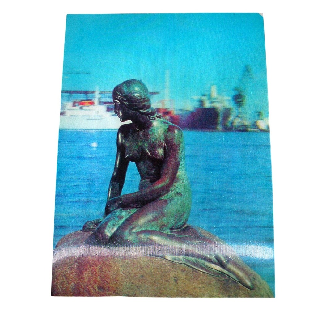 Vintage 3D Lenticular Postcard Little Mermaid Copenhagen Denmark 1971 Postmark‎